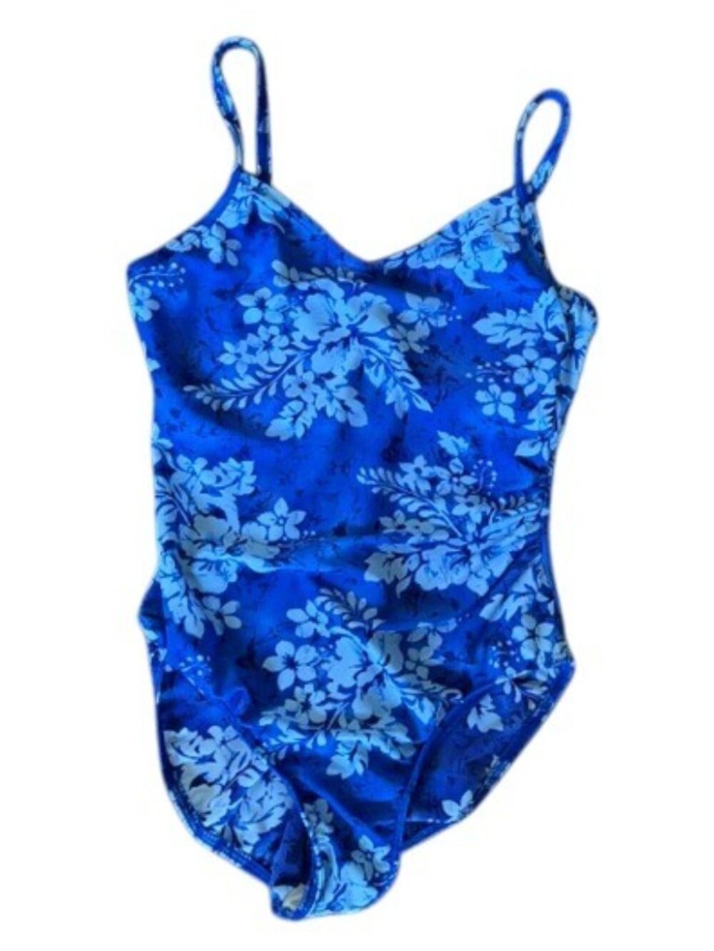 Lands End Blue Floral Adjustable Straps Underwire Bra One Piece Swimsuit EUC 12